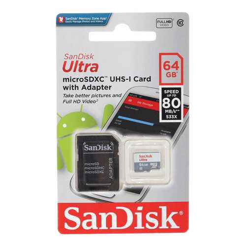 Карта памяти Sandisk Micro SDXC SDSQUNS-064G-GN3MA 64GB в Аврора