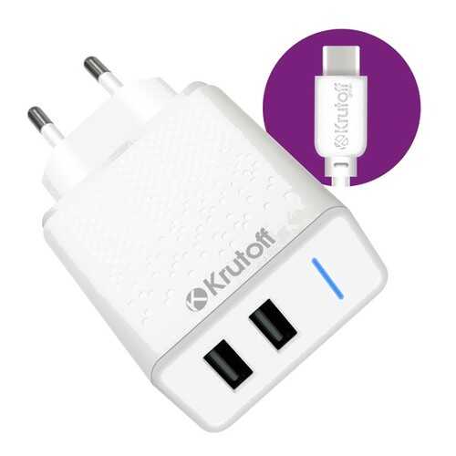 Сетевое зарядное устройство Krutoff CH-07C 2xUSB, 2.4A + кабель USB Type-C (white) в Аврора